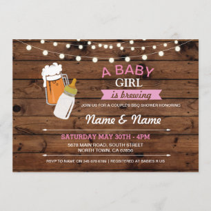 Invitación Bebe Girl Brewing Shower Beers Pink Wood Invite