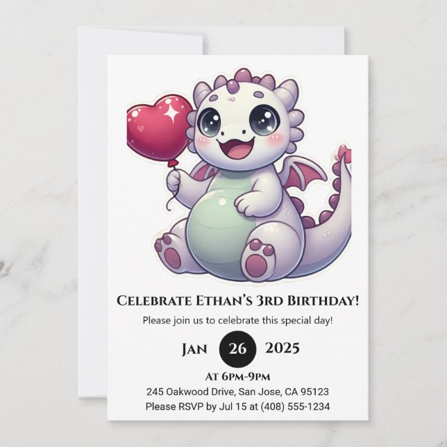 Invitación Bebé globo Dragon Cumpleaños (Anverso)