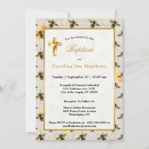 Invitación Bebe Gold Honeycomb Baptism