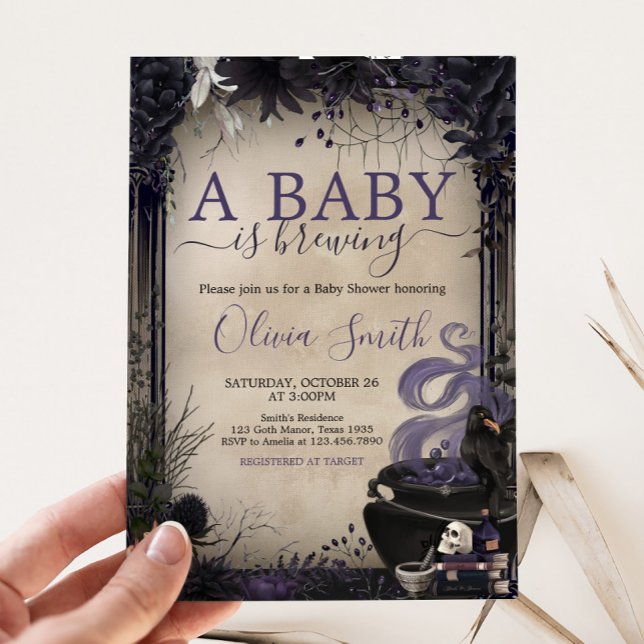 Invitación Bebé gótico de Halloween está preparando Baby Show (A Baby is Brewing Baby Shower Invitation
)