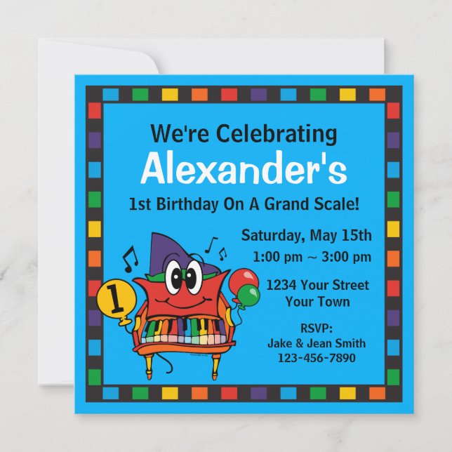 Invitación Bebé Gran Piano Primer cumpleaños Personalizado in (Anverso)