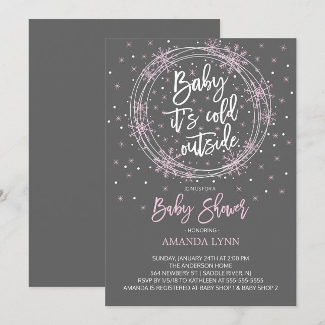 Invitación Bebé gris rosado hace frío fuera de Baby Shower (Anverso / Reverso)