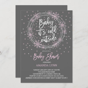 Invitación Bebé gris rosado hace frío fuera de Baby Shower