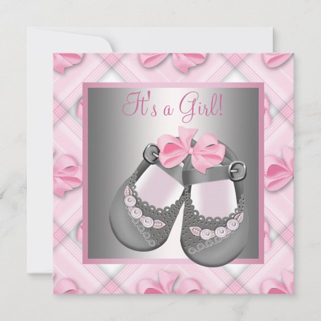 Invitación Bebé gris rosado Zapatos Bebé gris rosado Ducha (Anverso)