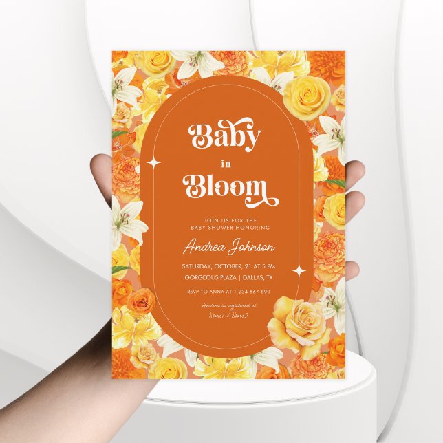 Invitación Bebé Groovy en Bloom | Retro Floral Baby Shower (Subido por el creador)