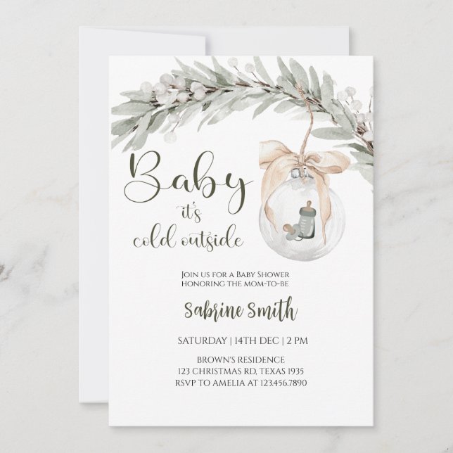 Invitación Bebé, hace frío afuera, baby shower (Anverso)
