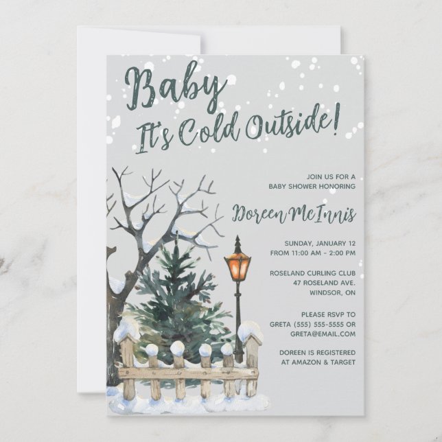Invitación Bebé, hace frío afuera, Baby Shower con temas de i (Anverso)