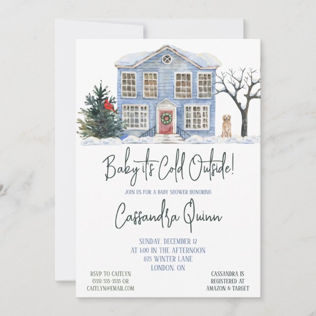 Invitación Bebé, hace frío afuera, Baby Shower con temas de i (Anverso)
