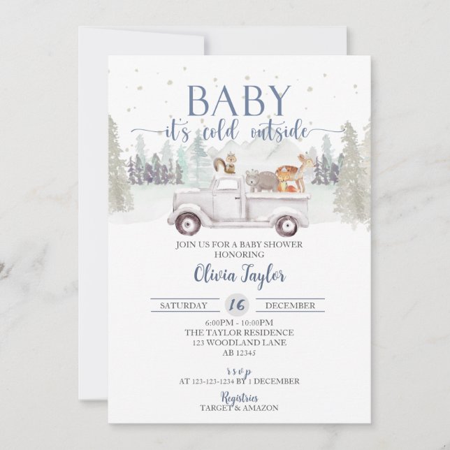 Invitación Bebé, hace frío afuera, Baby Shower de animales de (Anverso)
