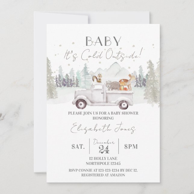 Invitación Bebé, hace frío afuera, Baby Shower invernal (Anverso)