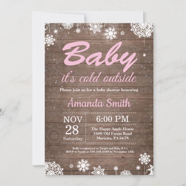 Invitación Bebé, hace frío afuera, Baby Shower rústico de inv (Anverso)