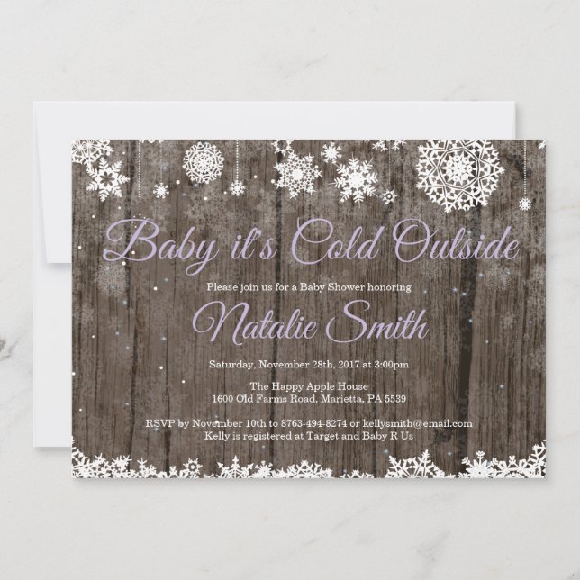 Invitación Bebé, hace frío afuera, Baby Shower rústico de inv (Anverso)