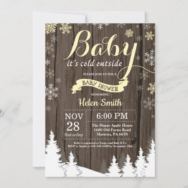 Invitación Bebé, hace frío afuera, Baby Shower rústico de inv (Anverso)