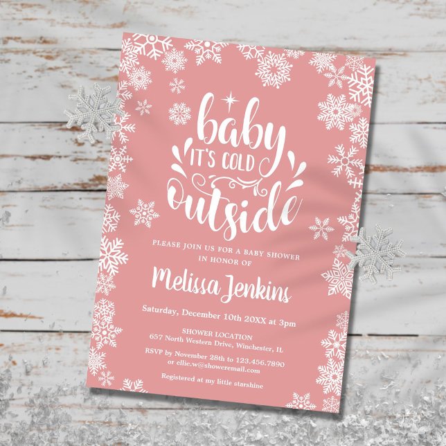 Invitación Bebé hace frío afuera chica ducha de bebé invierno (Baby It's Cold Outside Girl Winter Baby Shower Invitation)