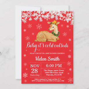 Invitación Bebé, hace frío afuera, ciervo de invierno, baby s