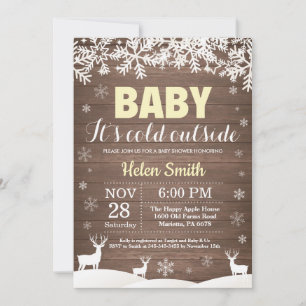 Invitación Bebé, hace frío afuera, ciervo, invierno, baby sho