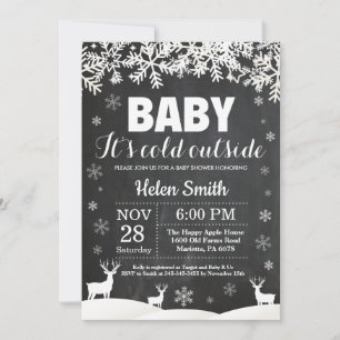 Invitación Bebé, hace frío afuera, ciervo, invierno, baby sho