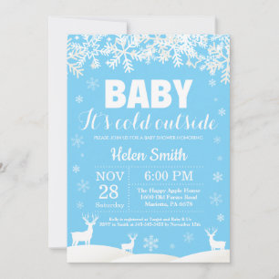 Invitación Bebé, hace frío afuera, ciervo, invierno, niño, ba