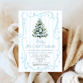 Invitación Bebé, hace frío afuera Cumpleaños azul de Navidad