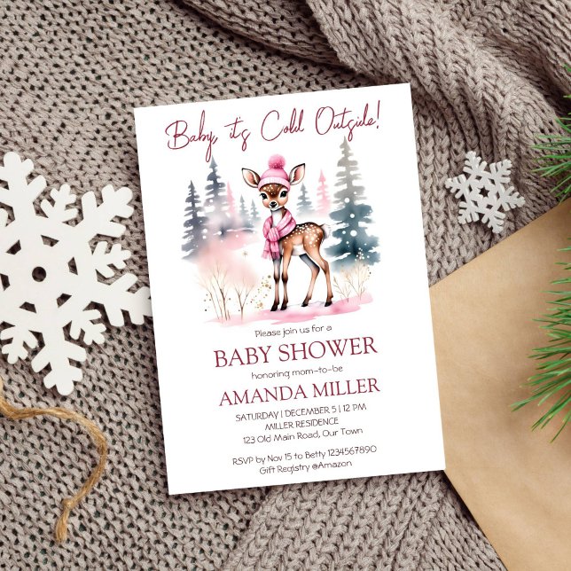 Invitación Bebé, hace frío afuera de la chica bebé venado de  (Baby it's cold outside girl baby deer baby shower editable template invitation digital download)