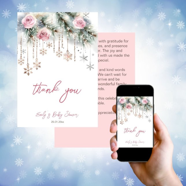 Invitación Bebé, hace frío afuera de la ducha de bebé, gracia (Baby its cold outside winter baby shower thank you card editable template digital download snowflake)