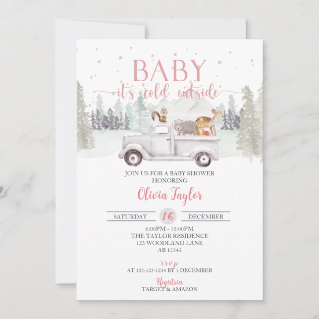 Invitación Bebé, hace frío afuera, ducha de bebé (Anverso)