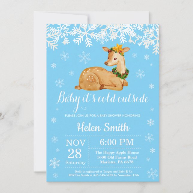 Invitación Bebé, hace frío afuera, ducha de bebé de ciervo de (Anverso)