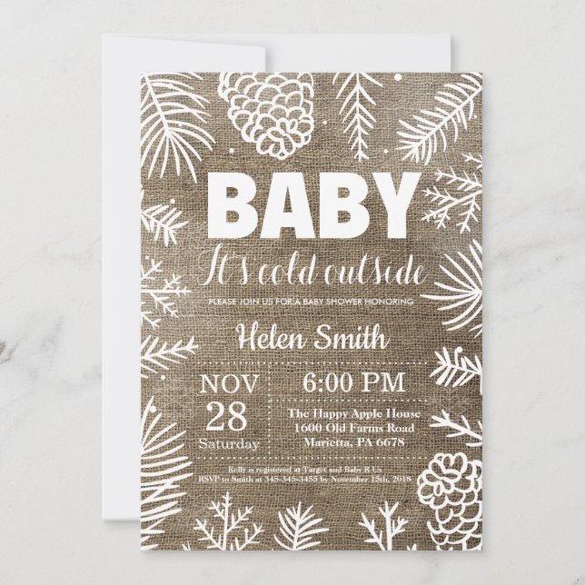 Invitación Bebé, hace frío afuera, ducha de bebé de invierno  (Anverso)