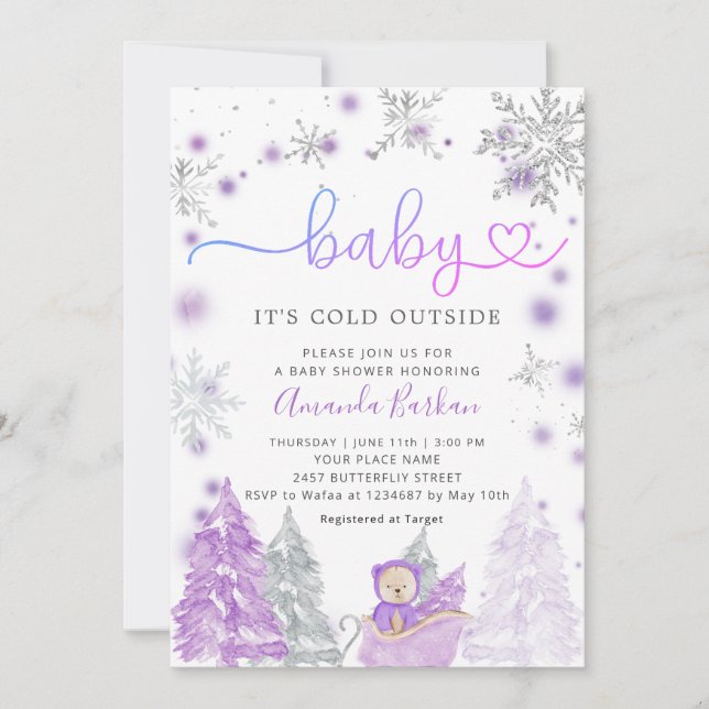 Invitación Bebé, hace frío afuera, ducha de bebé de invierno  (Anverso)