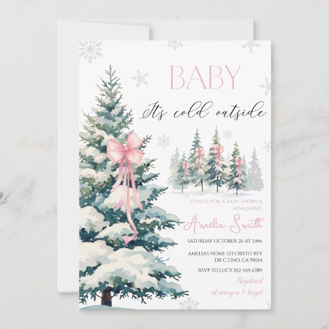 Invitación Bebé, hace frío afuera, ducha de bebé de invierno (Anverso)