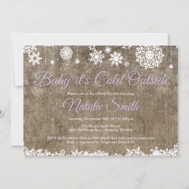 Invitación Bebé, hace frío afuera, ducha de bebé de invierno  (Anverso)