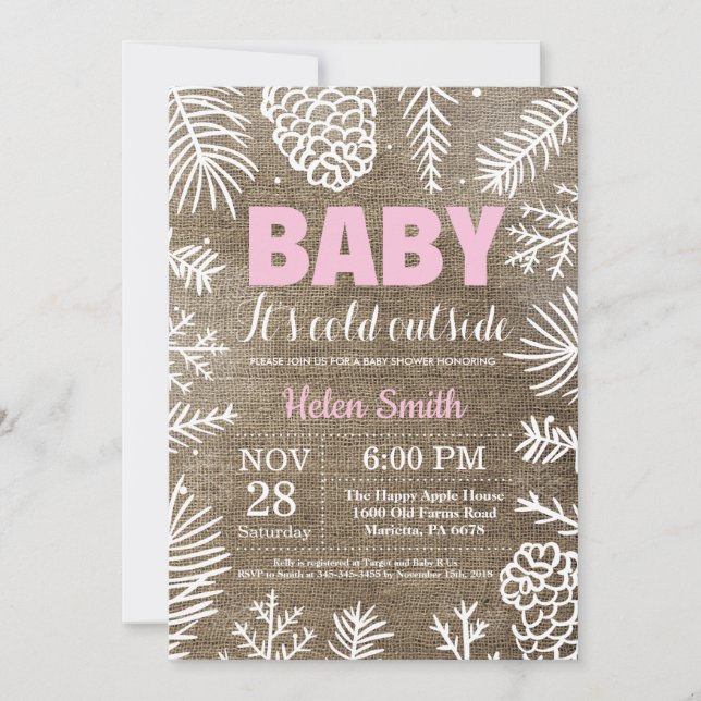 Invitación Bebé, hace frío afuera, ducha de bebé de niña de i (Anverso)