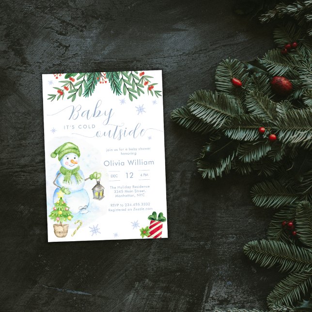 Invitación Bebé, hace frío afuera, ducha de bebé del muñeco d (Baby It's Cold Outside Snowman Baby Shower Invitation)