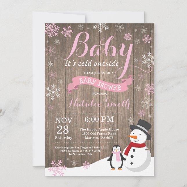 Invitación Bebé, hace frío afuera, ducha de bebé rústica de i (Anverso)