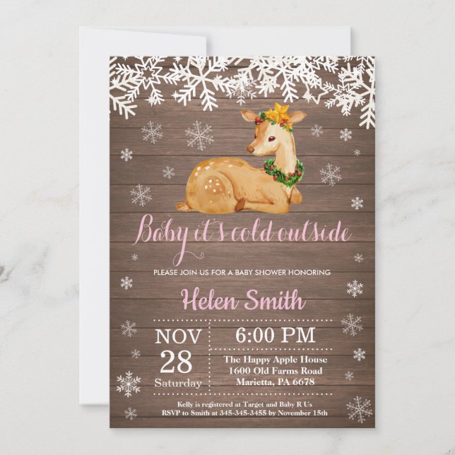 Invitación Bebé, hace frío afuera, duendecilla de invierno, b (Anverso)