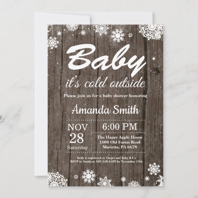 Invitación Bebé, hace frío afuera Fiesta de bebé de invierno  (Anverso)