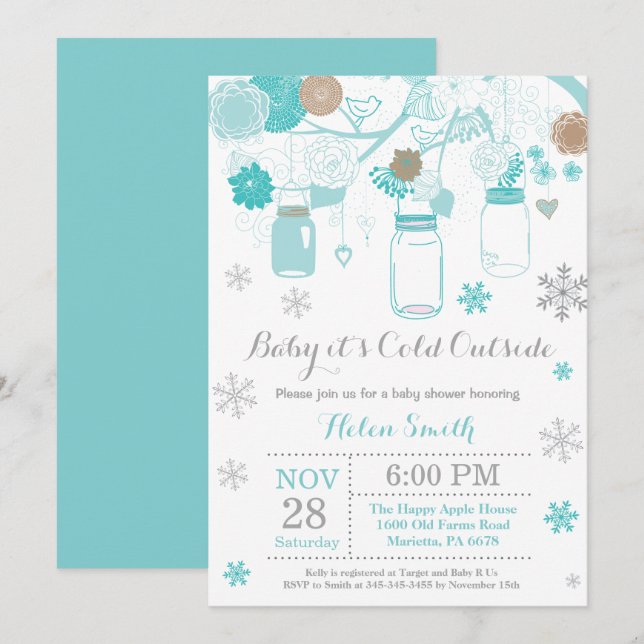Invitación Bebé hace frío afuera Frasco de Mason de invierno  (Anverso / Reverso)