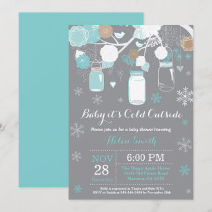 Invitación Bebé hace frío afuera Frasco de Mason de invierno 