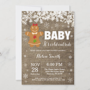 Invitación Bebé, hace frío afuera, hombre de jengibre, baby s