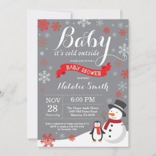 Invitación Bebé hace frío afuera Invierno Baby Shower Rojo