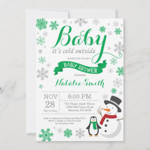 Invitación Bebe hace frío afuera Invierno Baby Shower Verde