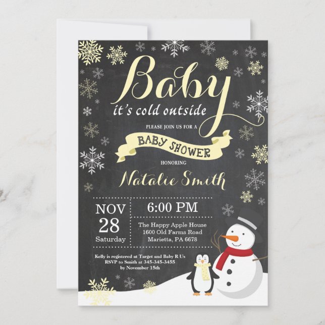 Invitación Bebé hace frío afuera Invierno Fiesta de Bebé Amar (Anverso)