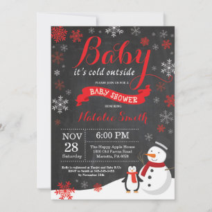 Invitación Bebé, hace frío afuera Invierno Fiesta de Bebé Roj