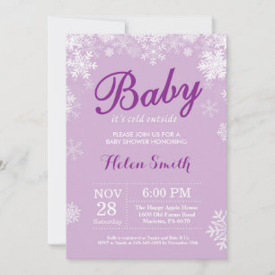 Invitación Bebé hace frío afuera Invierno Morado Shower de be