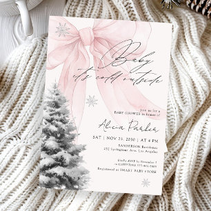 Invitación Bebé hace frío afuera lazo rosa baby shower
