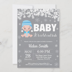 Invitación Bebé hace frío afuera, Niño Azul de Invierno, Show
