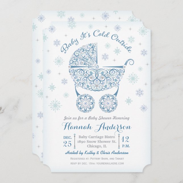 Invitación Bebé, hace frío afuera, niño en la ducha (Anverso / Reverso)