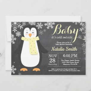 Invitación Bebé hace frío afuera Pingüino Amarillo Baby Showe