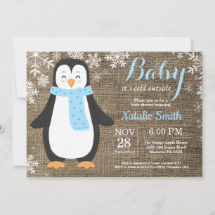 Invitación Bebé, hace frío afuera Pingüino de arpillera Baby 