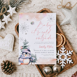 Invitación Bebé, hace frío afuera, Pingüino en invierno con d